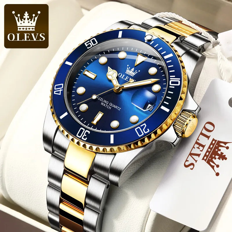 OLEVS Waterproof Quartz Luminous Calendar Watch for Men