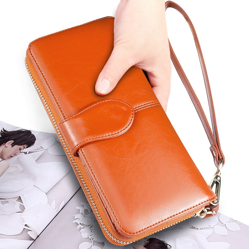 Hot selling women wallet korean American  style oil wax wallets 

 card package mobile phone women clutch - littleblackbears