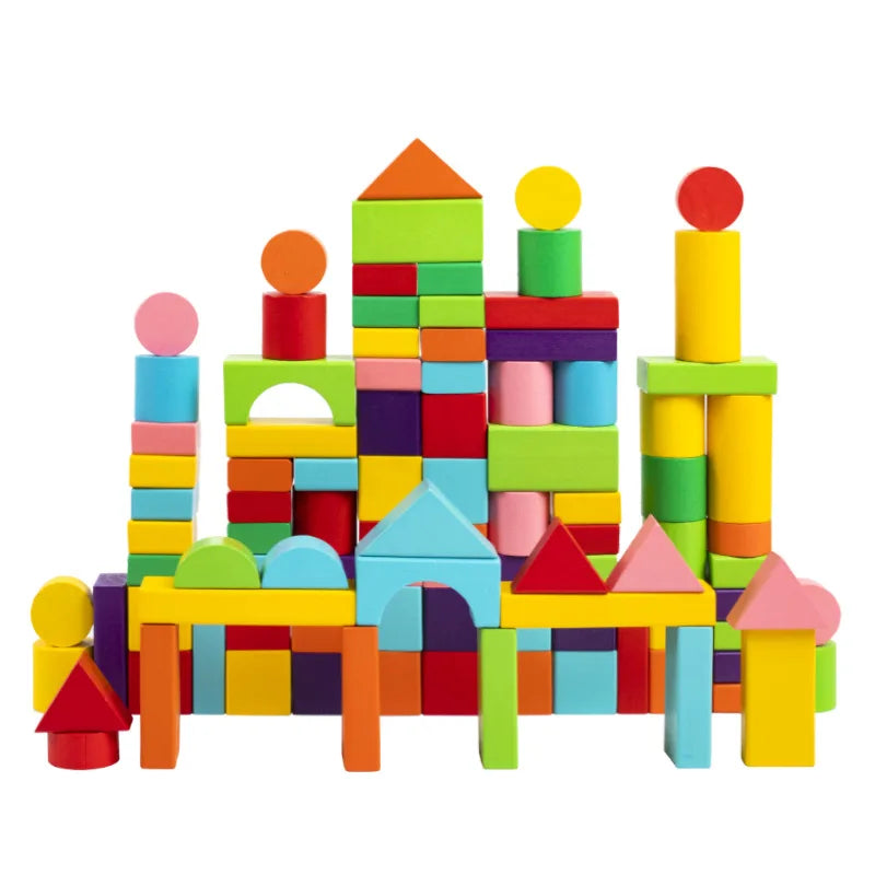 Early Educational Wooden Building Blocks Set for Children with Storage Bag