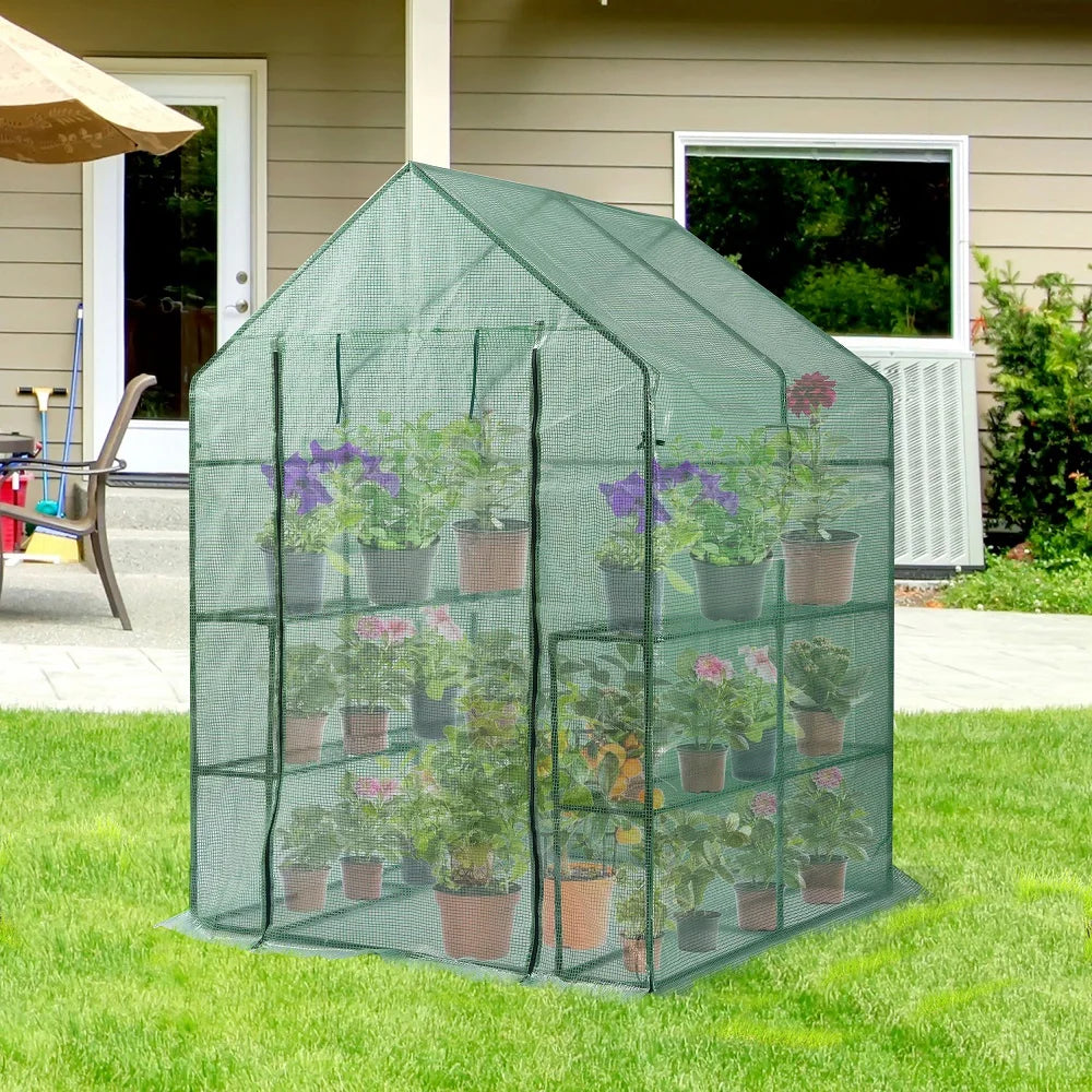 Mini Portable Walk-in Greenhouse -2 Tier 8 Shelves for Growing Plants