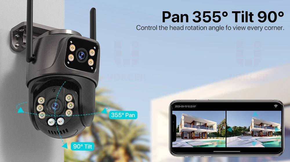 4K HD Wifi Outdoor Camera 4MP Dual Lens Dual Screen Auto Tracking Audio Video Surveillance