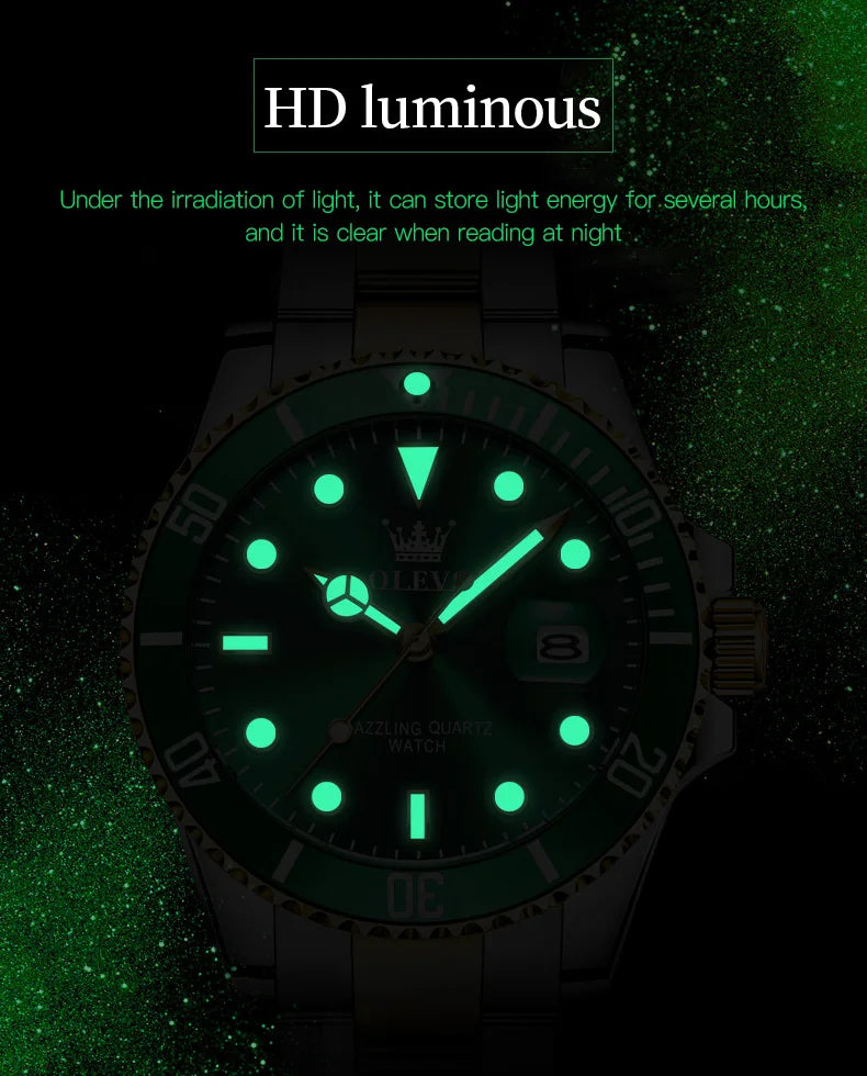 OLEVS Waterproof Quartz Luminous Calendar Watch for Men