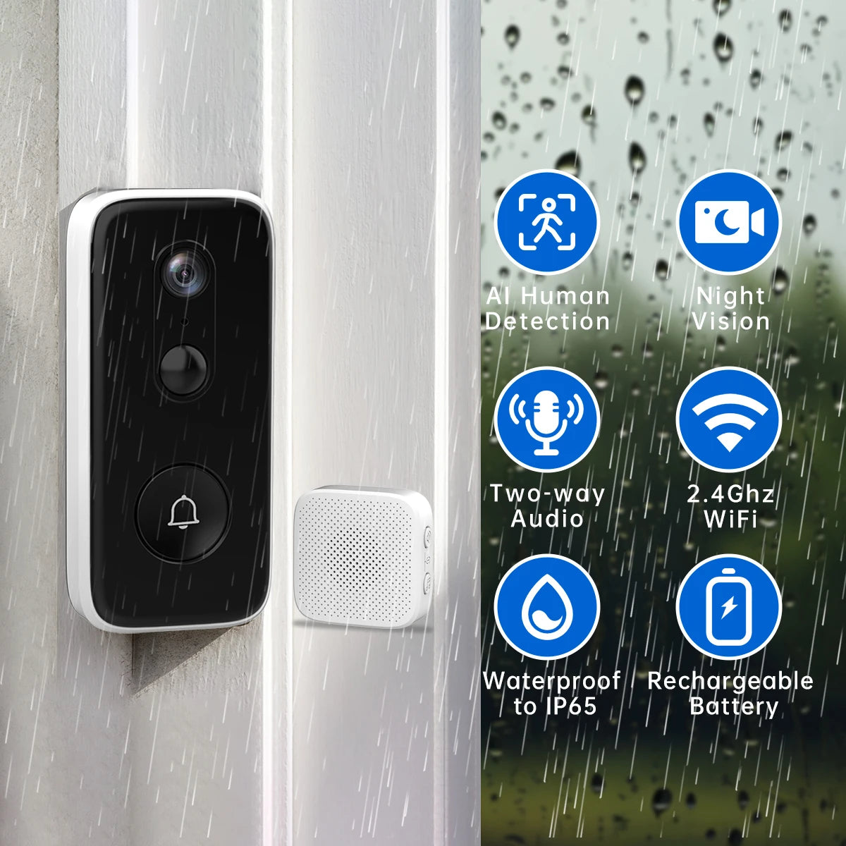 JOOAN Smart Home 3MP WiFi Intelligent Video Doorbell With Camera & Battery Powered Security Video Intercom