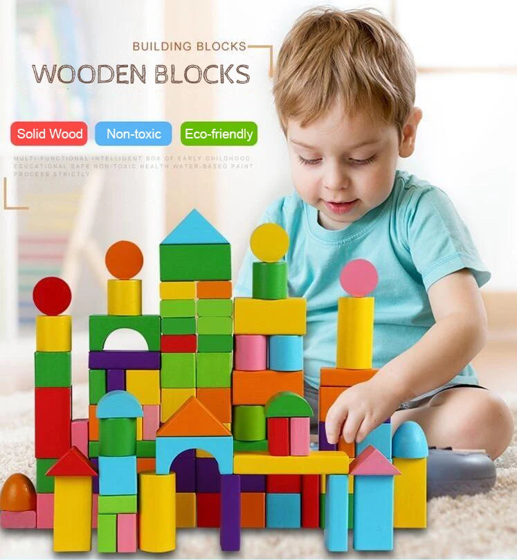 Early Educational Wooden Building Blocks Set for Children with Storage Bag