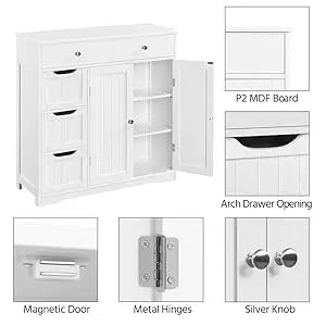 Topeakmart  Free-Standing Floor Storage Cabinet with 2 Doors & 4 Drawers for Home