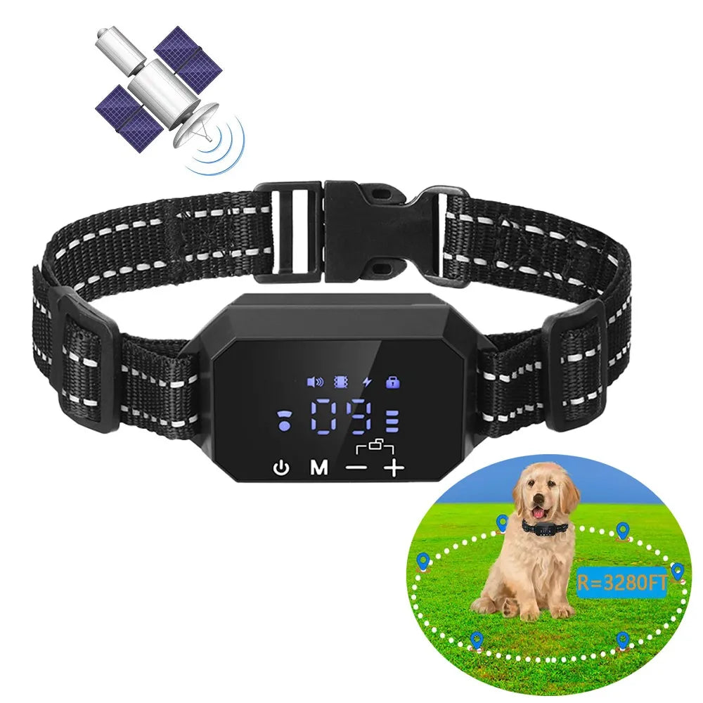 3280 Ft Radius GPS Outdoor Pet Wireless Electronic Fence System with Smart Vibration Shock Dog Collar