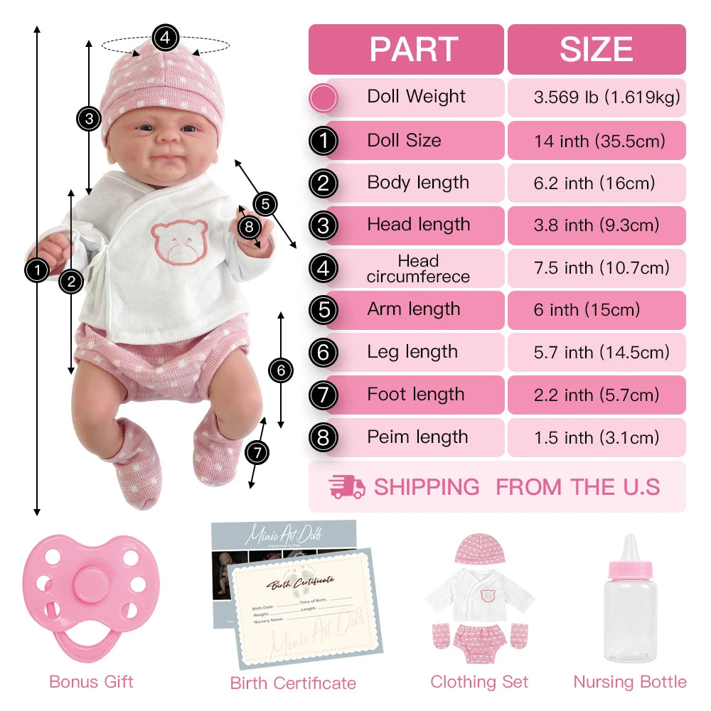 14inch Soft Full Body Lifelike Silicone Doll