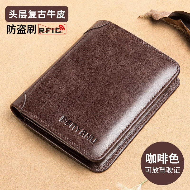 BANYANU Anti Rfid Classic Style Wallet Genuine Leather Men Wallets - littleblackbears