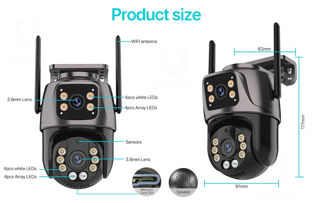 4K HD Wifi Outdoor Camera 4MP Dual Lens Dual Screen Auto Tracking Audio Video Surveillance