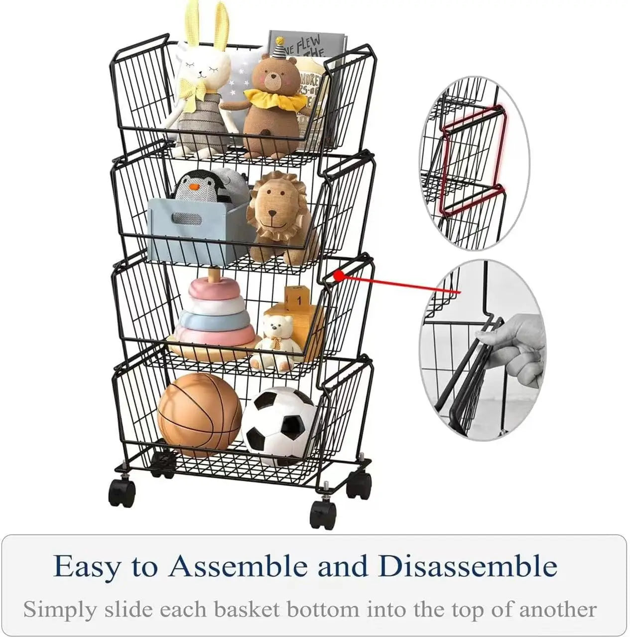 Stackable Dual Use Metal Storage Shelves with Wheels for Kitchen, Livingroom, or Office