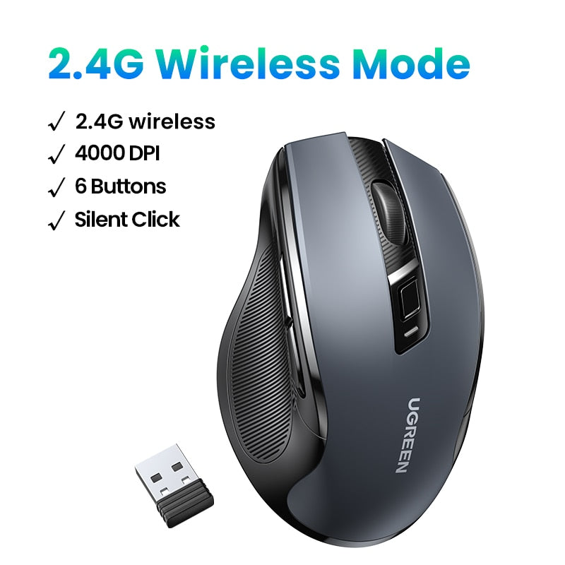 【Top Sale】UGREEN Mouse Wireless Ergonomic Mouse 4000 DPI Silent 6 Buttons For MacBook Tablet Laptop Mute Mice Quiet 2.4G Mouse - littleblackbears