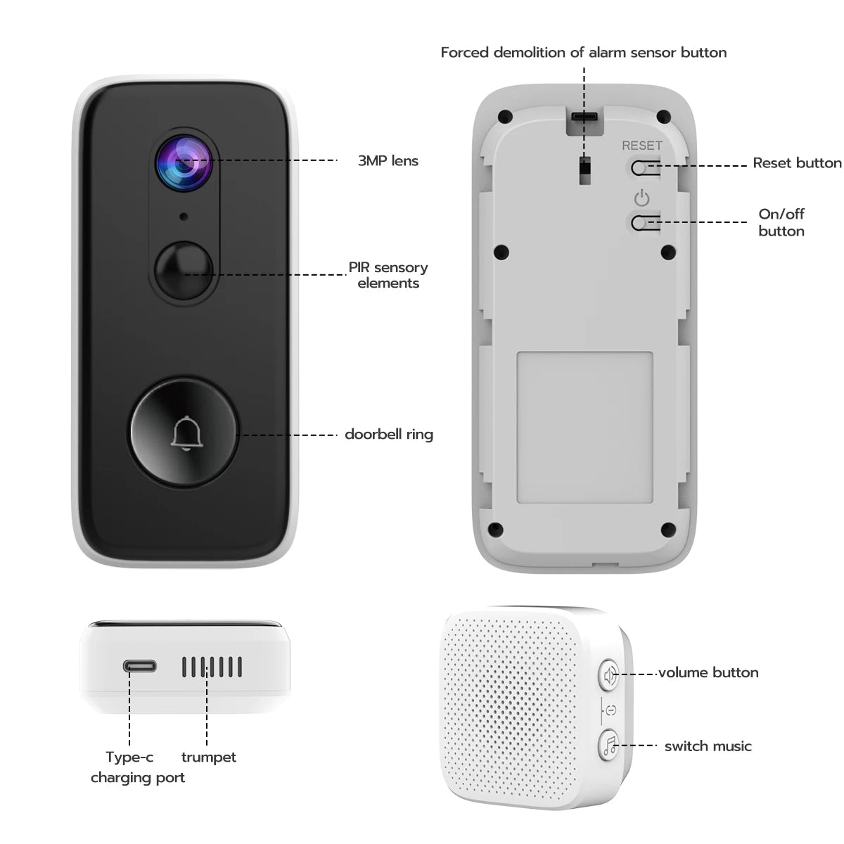 JOOAN Smart Home 3MP WiFi Intelligent Video Doorbell With Camera & Battery Powered Security Video Intercom