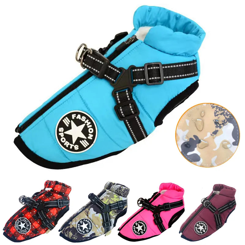 Warm Large Pet Dog Jacket With Harness