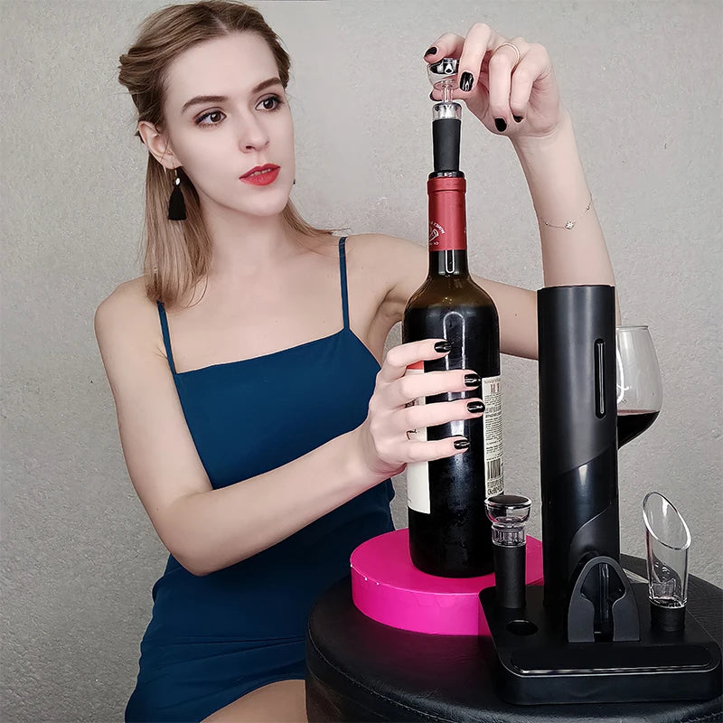 Rechargeable One-Click Electric Wine Bottle Opener with Foil Cutter for Bar Wine Lover