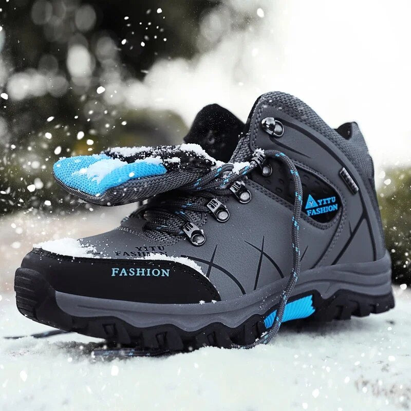 Men's Leather Waterproof Winter Hiking Snow Boots