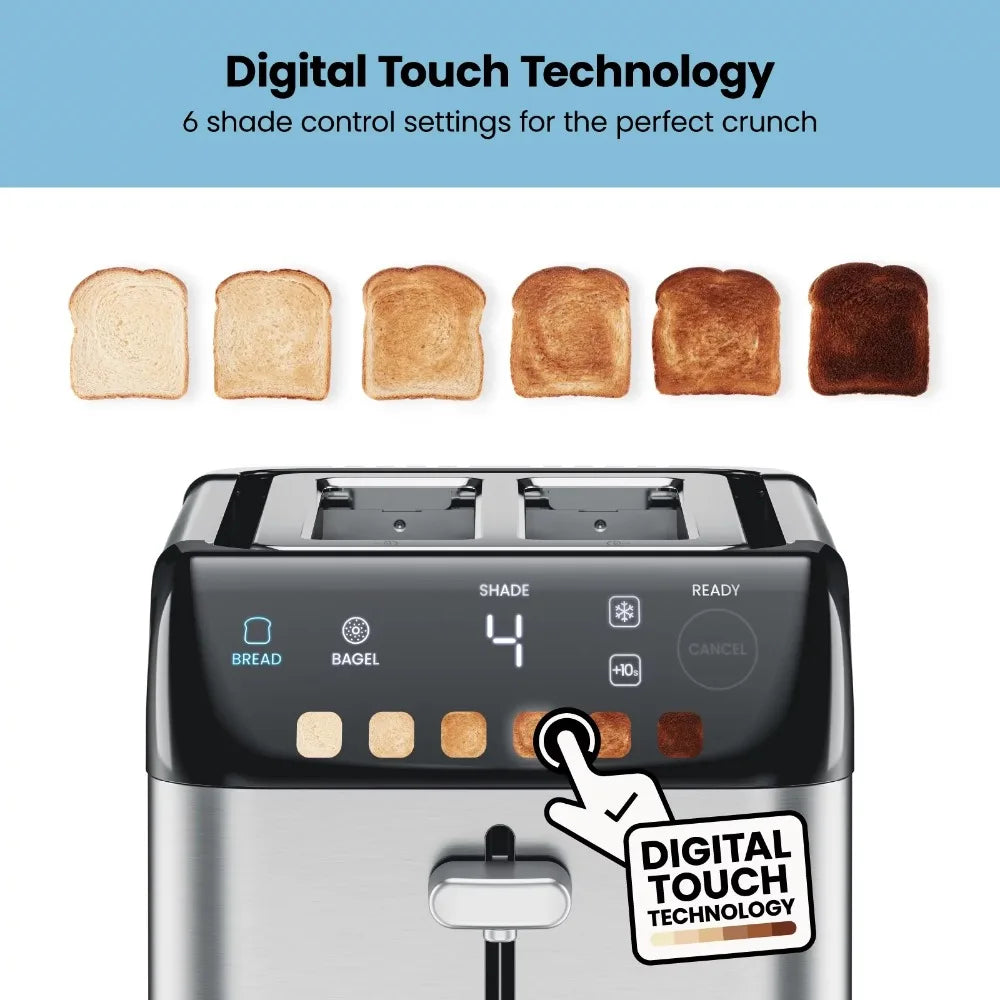 New  Smart Touch 2 Slice Digital Toaster, 6 Shade Settings, Stainless Steel, Removable Crumb Tray