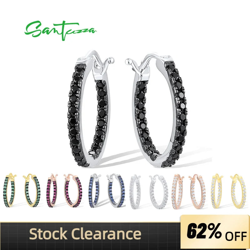 SANTUZZA 925 Sterling Silver Hoop Earrings  in 6 Different Colors to Choose From