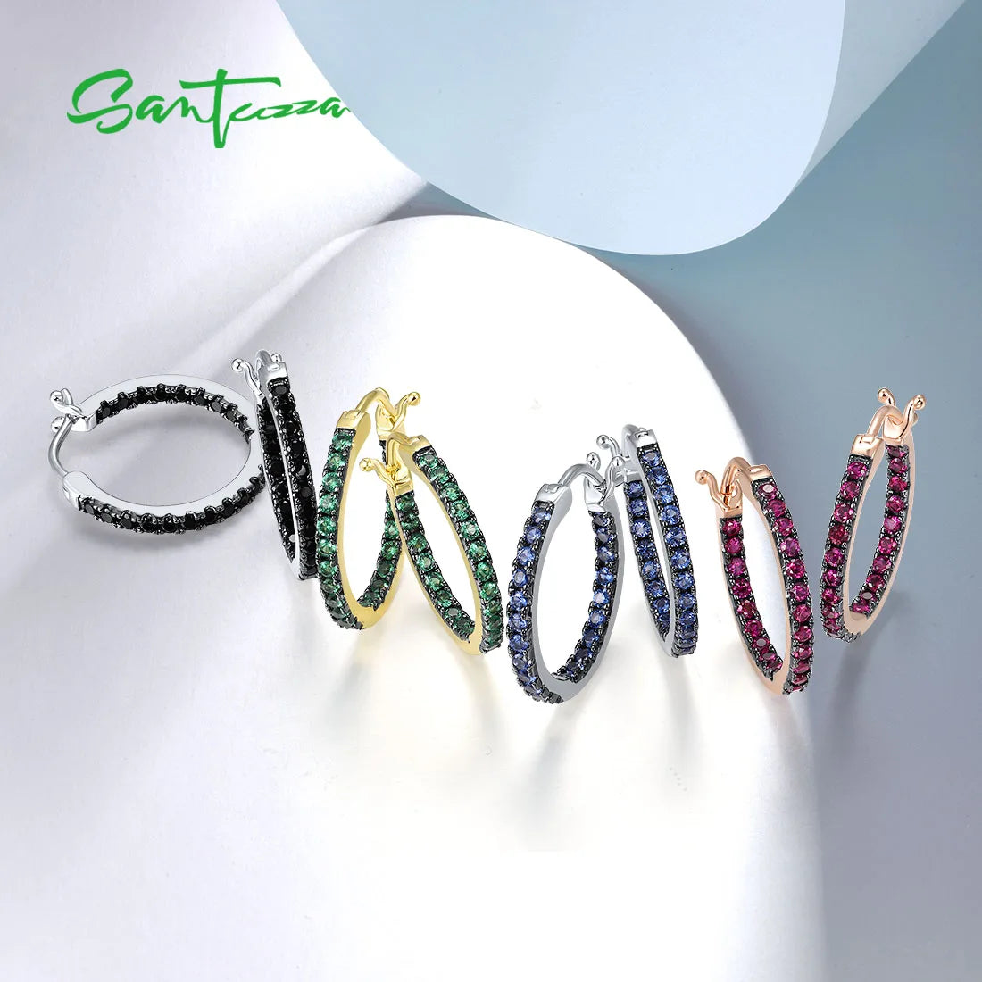 SANTUZZA 925 Sterling Silver Hoop Earrings  in 6 Different Colors to Choose From