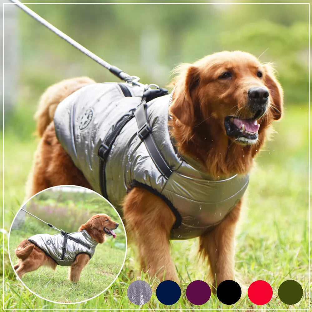 Warm Large Pet Dog Jacket With Harness