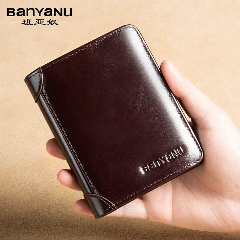 BANYANU Anti Rfid Classic Style Wallet Genuine Leather Men Wallets - littleblackbears