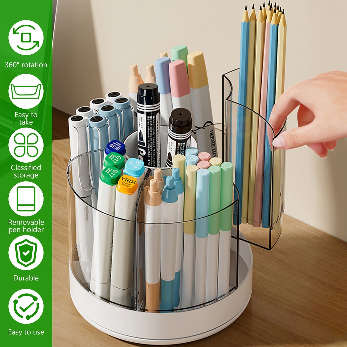 Rotating Cosmetic/Pencil Organizer with 6 Compartments 360° Turntable/Detachable