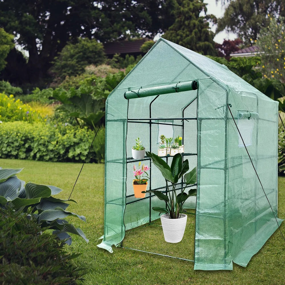 Mini Portable Walk-in Greenhouse -2 Tier 8 Shelves for Growing Plants