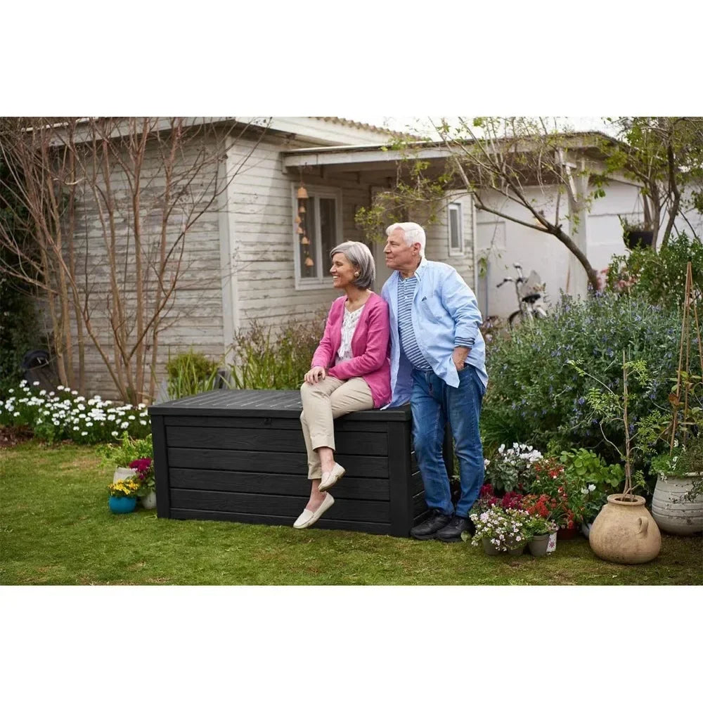 150 Gallon Plastic Backyard Outdoor Storage Deck Box for Patio Decor, Furniture Cushions,Garden Tools,Pool Accessories,Dark Gray