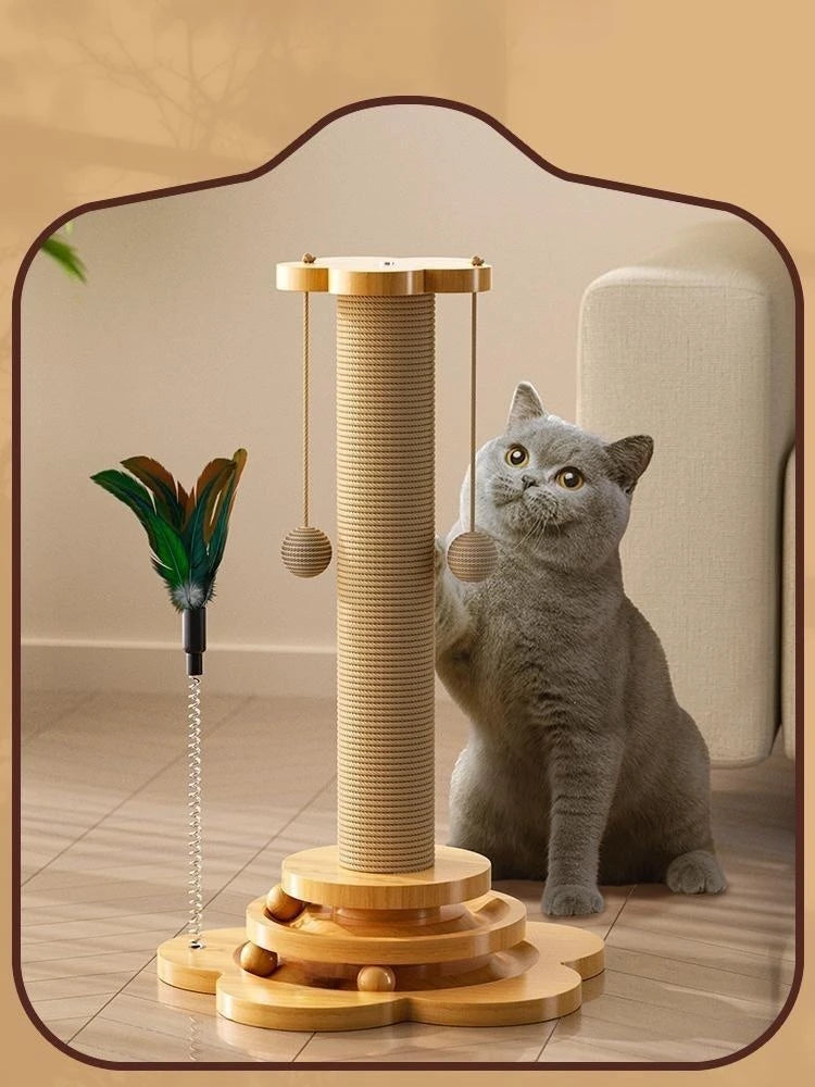 Cat Toy Solid Wood Cat Toy with Durable Balls & Scratching Post