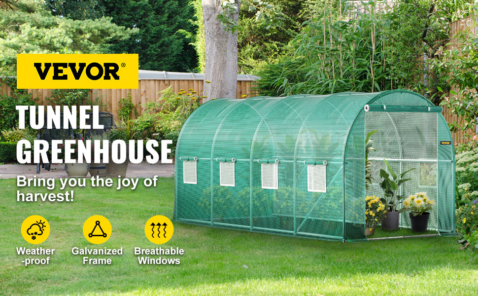 VEVOR Walk-in Galvanized Framed Tunnel Greenhouse & Waterproof Cover