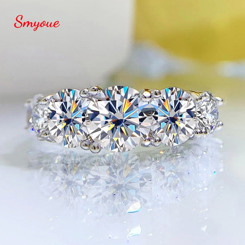 18k Plated 3.6CT All Moissanite Rings for Women 5 Stones Sparkling Diamond Wedding Band S925 Sterling Silver Jewelry - littleblackbears