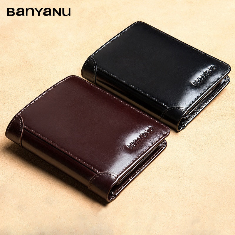 BANYANU Anti Rfid Classic Style Wallet Genuine Leather Men Wallets - littleblackbears